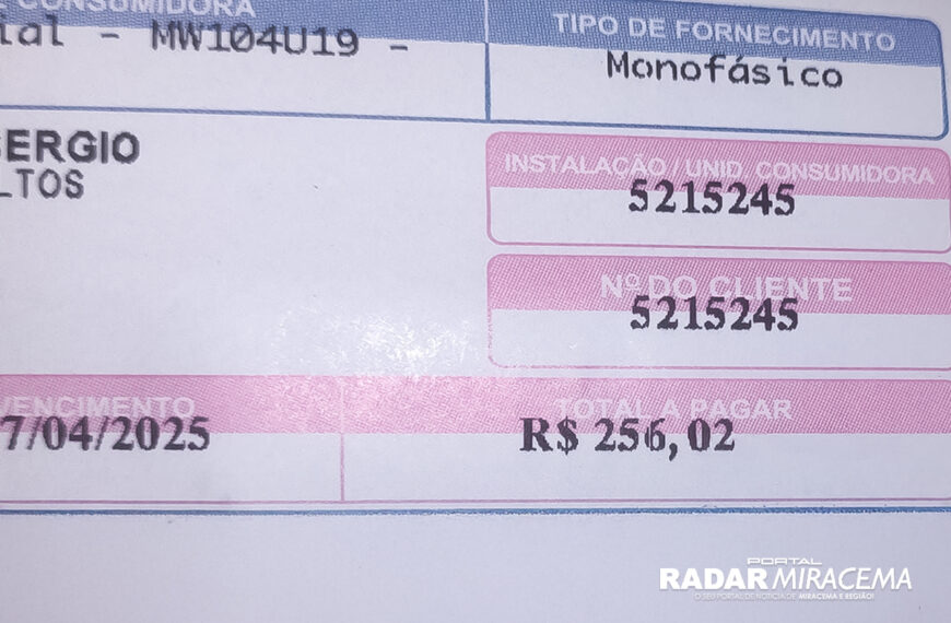 Conta de luz com valores elevados em residência de Miracema
